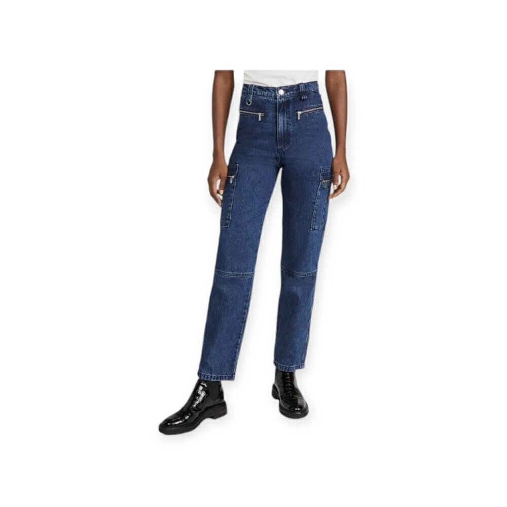 WeWoreWhat Indigo Utility Carpenter Wide Leg Jeans Size 6 High Rise Cargo Pocket